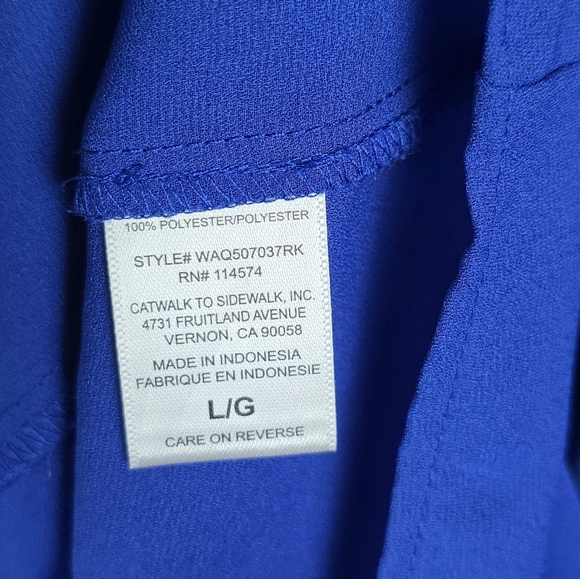 Pleione Royal Blue Tie Neck Blouse L - Picture 4 of 6